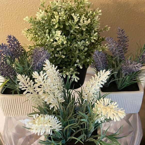 Faux Plants Lot of 5 Lavender in Ceramic Square Pots - Picture 9 of 11